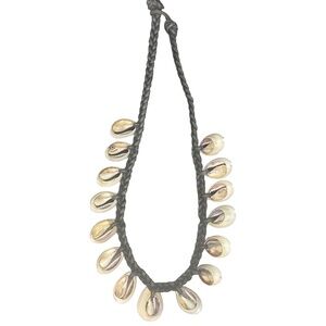 Vintage Cowrie Shell Braided Knit Necklace Handmade Woven Boho Beach Tie Closure